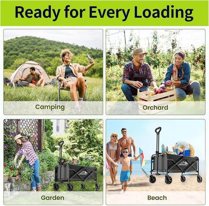 Collapsible Wagon Cart with 5" Removable 360° Swivel Wheels & Adjustable Handle, 220lbs Load Capacity, Dual Detachable Oxford Covers (White+Black)， MDF Base, All-Terrain Portable Utility Cart