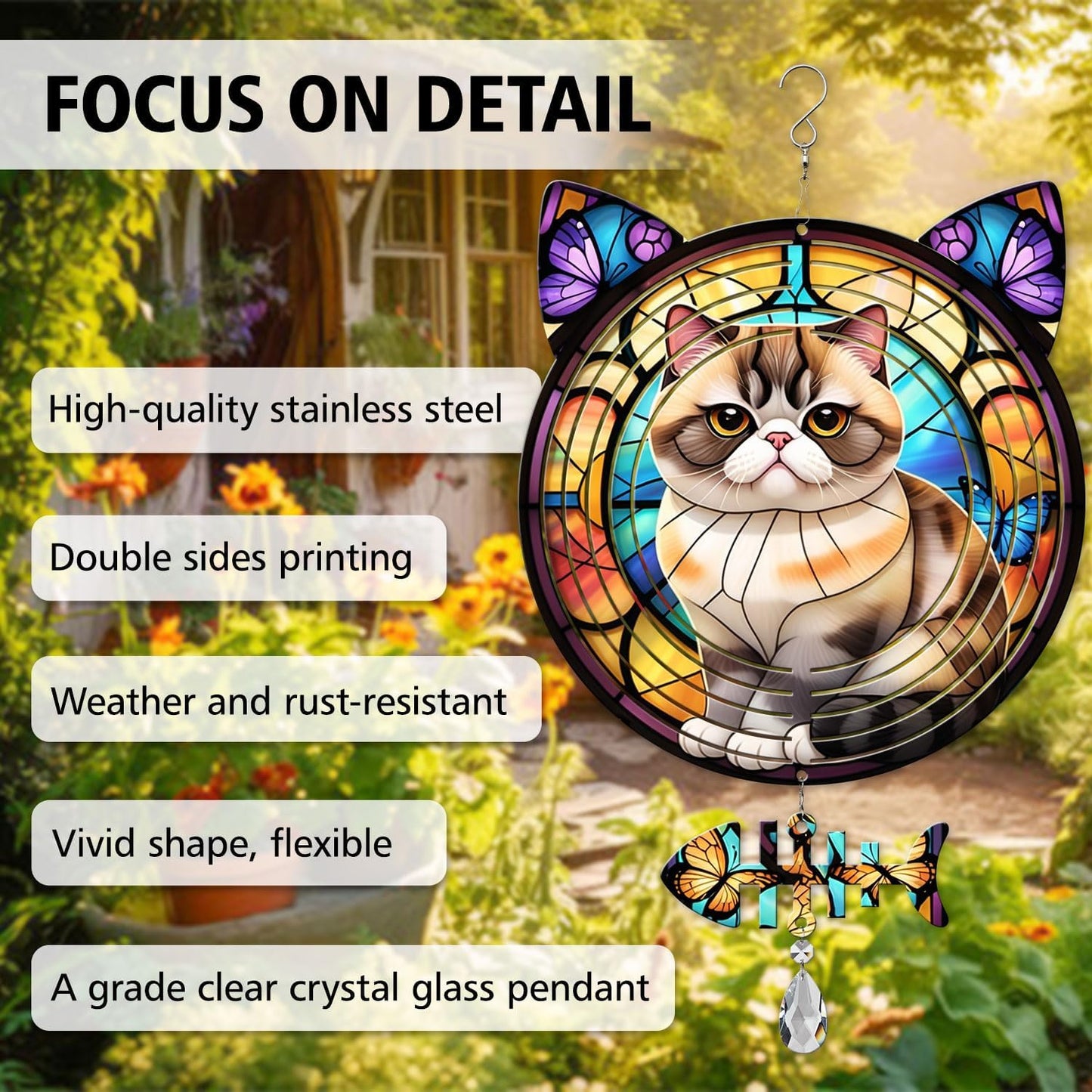 Exotic Shorthair Cat Wind Spinner, Exotic Shorthair Cat Wind Spinner Hanging for Yard and Garden