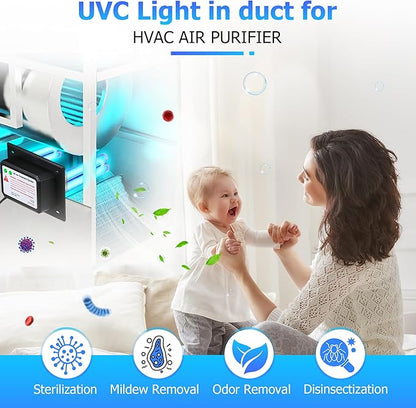 Qualirey 26W HVAC UV Light Sanitizer Air Purifier for Whole House, 110V Dual UV UVC Light in Duct for HVAC Duct Filter, UV Duct Air Purifier for AC Air Conditioning