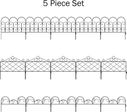 Metal Garden Fencing- Set of 5 Panels for Decorative Edging Flower Beds & Landscaping- Interlocking, Flexible, Azalea Design in Black by Pure Garden