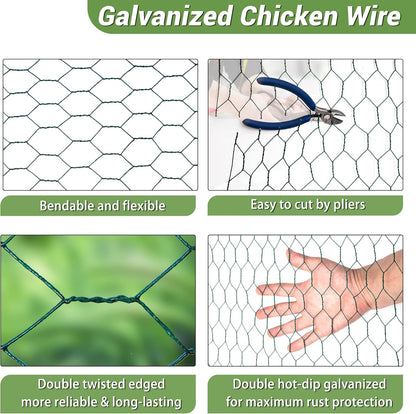 Galvanized Hexagonal Floral Chicken Wire Fencing Mesh, Outdoor Anti-Rust Poultry Netting for Garden Fence (3 ft x 50 ft, PVC Coated)