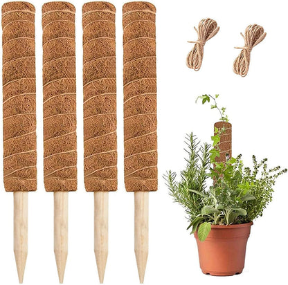 YEAJON 4 Pcs 15.7 Inch Coir Moss Totem Pole Monstera Plant Support with 2 Pcs 32.8ft Jute Rope, Plant Stakes for Indoor Plants Climbing, Support Extension(4 Packs 15.7 Inch)