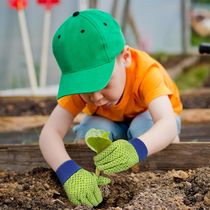 HANDLANDY 4 Pairs Kids Gardening Gloves, Girls Boys Children Garden Work Play Gloves (Green Dot, Medium)