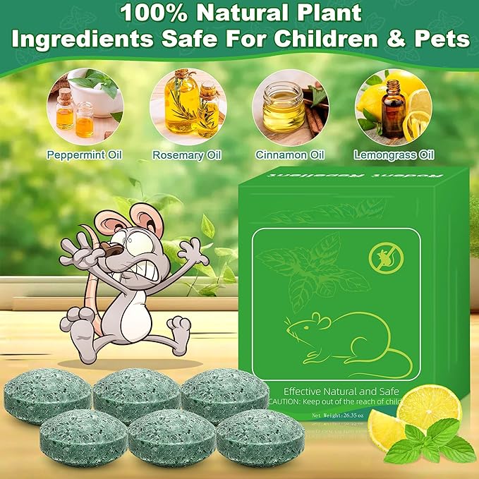 24Pcs Rodent Mice Repellent, Peppermint Oil Mouse Repellent Balls for Rats Mouse Deterrent, Keep Rat Mice Mouse Rodent Out of Indoor House Outdoor Car Engines RV Garage, Safe for Humans & Pets