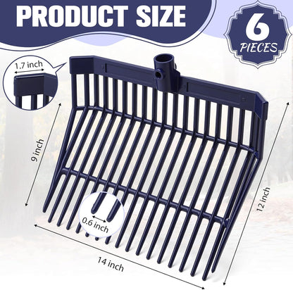 Lasnten 6 Pcs Manure Fork Replacement Head, 18 Tines Pitchfork Head with Screws and Nuts, Horse Manure Rake for Picking up Grass and Hay (Navy)