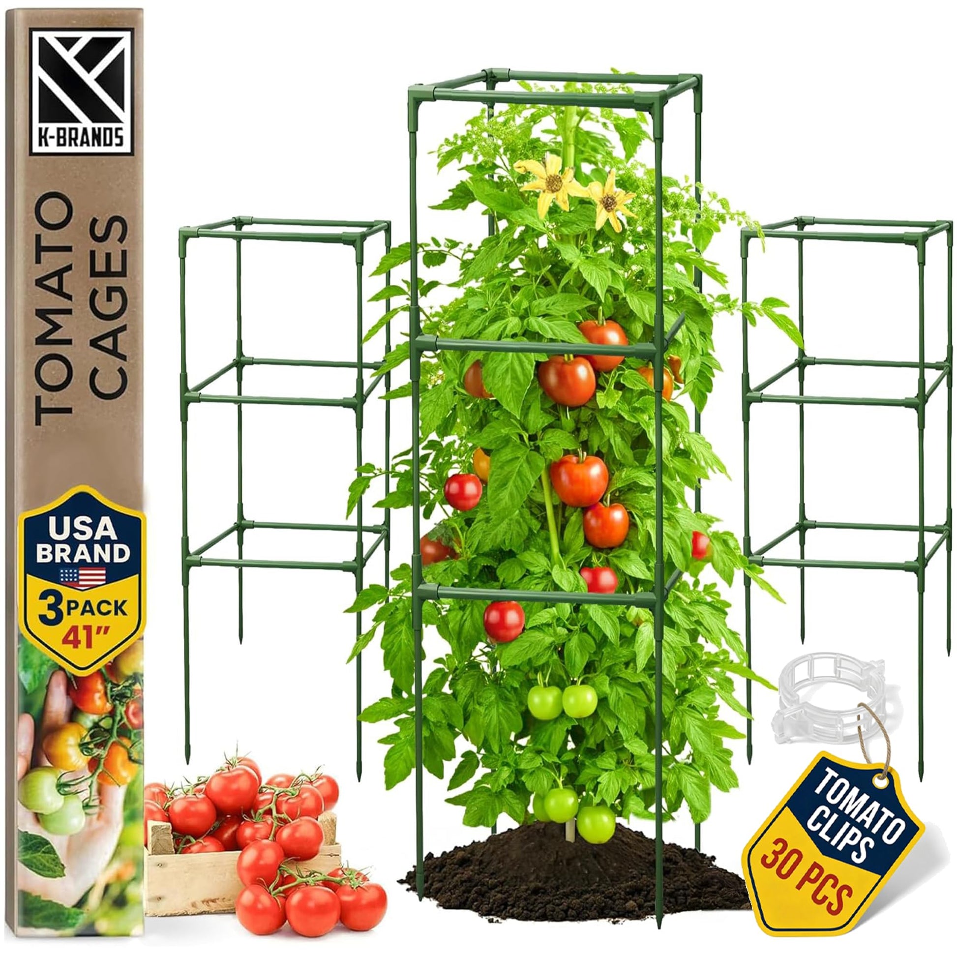 Square Tomato Cage - Large Trellis Stakes and Plant Support Structures for Vegetables and Climbing