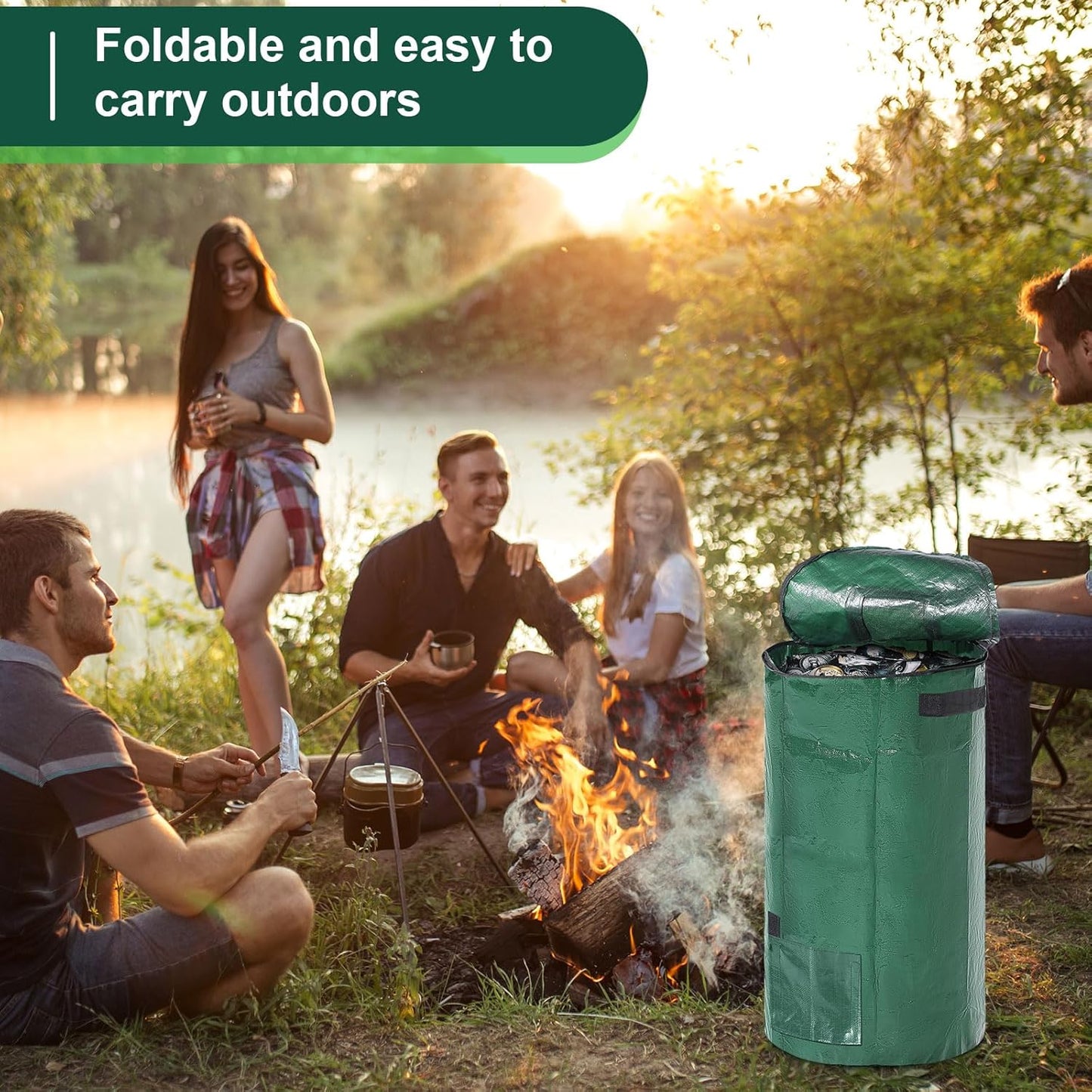 Berlune 6 Pcs Reusable Yard Waste Bags with Lid and Handles Extra Large Lawn Bags for Collecting Fall Leaves Heavy Duty Garden Trash Container for Camping Outdoor Debris Branches Grass(34 Gallon)
