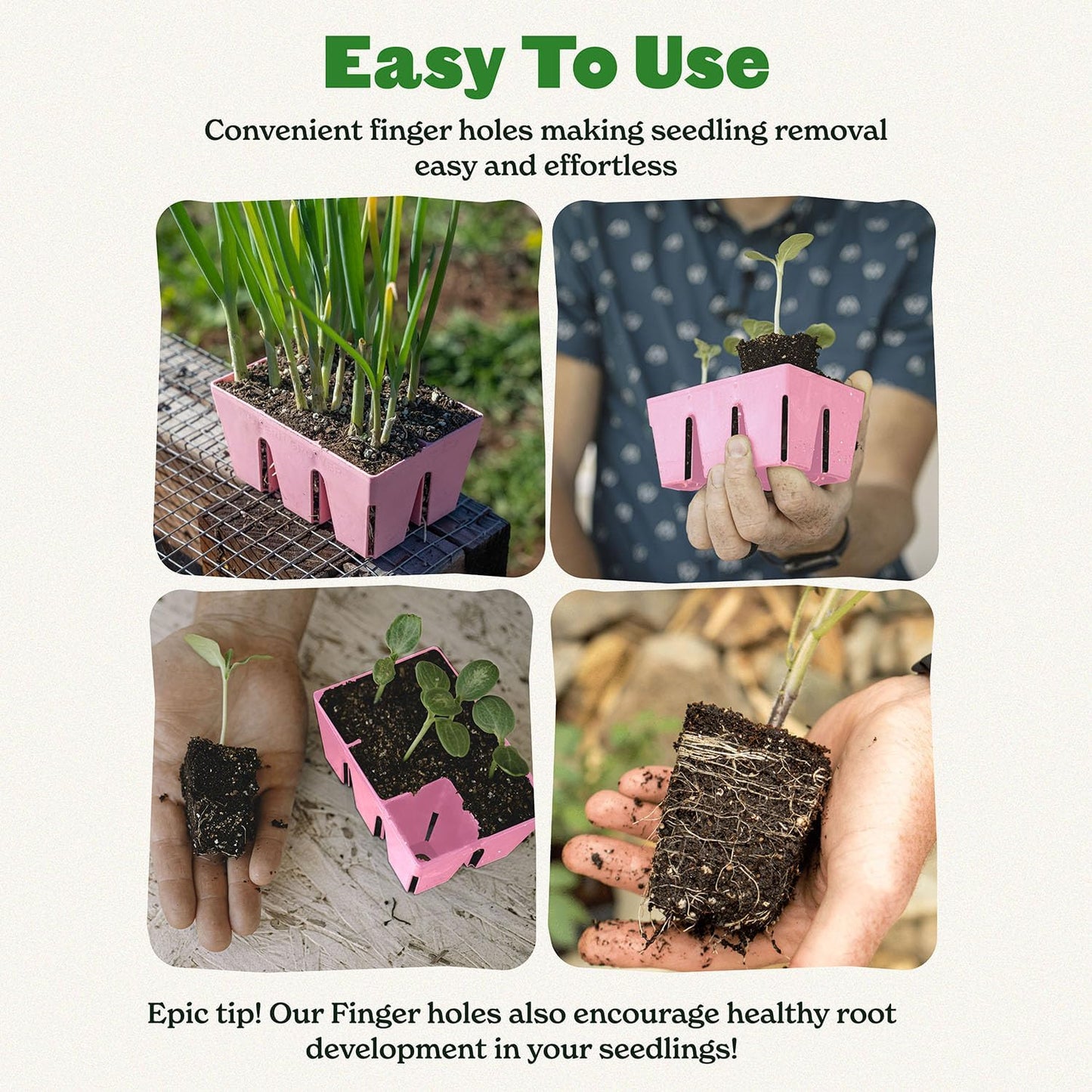Epic Gardening Reusable Seed Starter Tray - Easy Watering Seed Starting Trays - Gardener Friendly Plant Trays for Seedlings | UV-Treated & BPA-Free -6-Cell Seed Starting Trays - 6 Trays/Pink