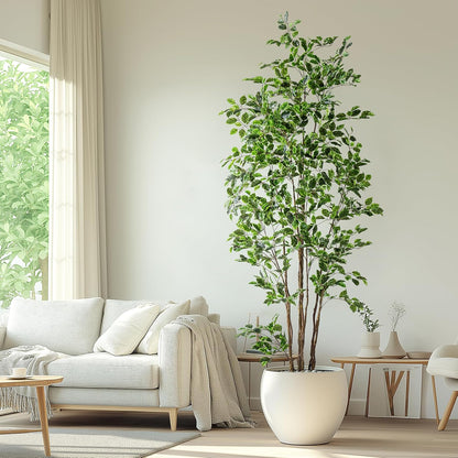 Artificial Ficus Tree Indoor 8ft, Large Potted Faux Tree with Realistic Silk Leaves & Trunk for Home Office, Living Room Corner Decor