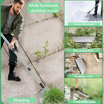 Manual Weed pullerTool, Flat Shovel,Stainless Steel Thatch Rake with Adjustable Handle for Leaf & Moss & Edging & Ice & Snow Removal in Lawn,Driveways, Patios, Garden Cracks (1-3 Tools)