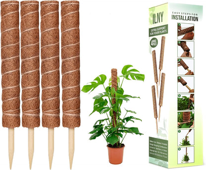 Moss Pole Pack of 4 – 50CM Monstera Plant Support | Natural Coco Coir Plant Poles for Indoor Plants | Extendable Moss Sticks for Climbing Plants, Pothos & Philodendron