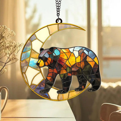 Bear Moon Suncatcher – Style Acrylic Bear Ornament for Window, Nature Wildlife Decor, Rustic Cabin Sun Catcher, Woodland Animal Gift for Nature Lovers (Sun-43)