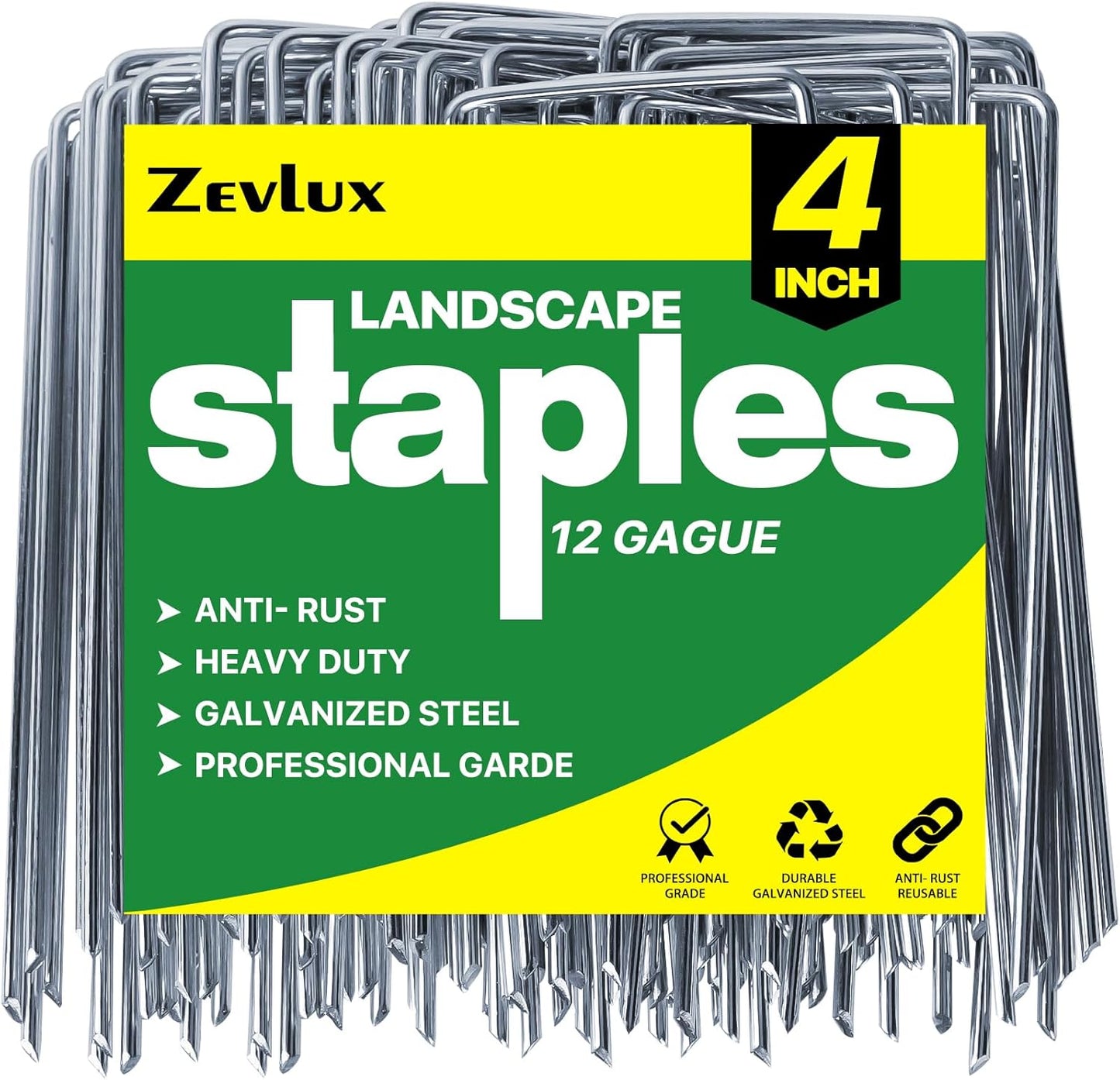 Landscape Staples Galvanized Garden Stakes,4 inch 100pack 12 Gauge Heavy Duty Garden Pins for Fences, Lawns, Weed Barriers and Landscape Fabrics, Irrigation Hose,Yard Lawn, Landscape Fabric