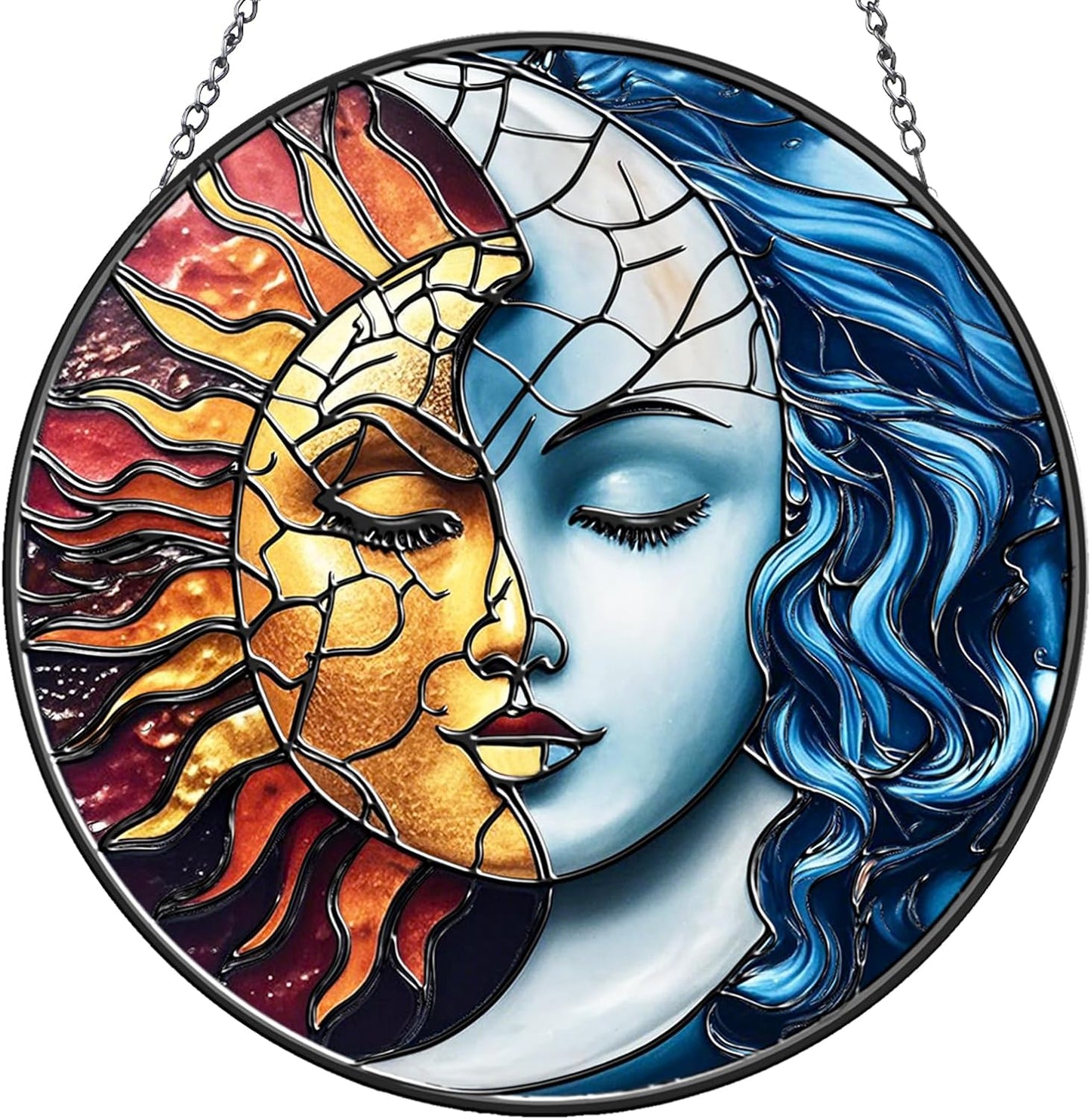 Bohemia God of The Sun and Moon Suncatchers for Windows Hanging - 8 in Stained Glass Sun Catchers Indoor Window, Suncatcher Stain Glass Windows Hanging for Home Decor Wall Art, Gifts for Holiday