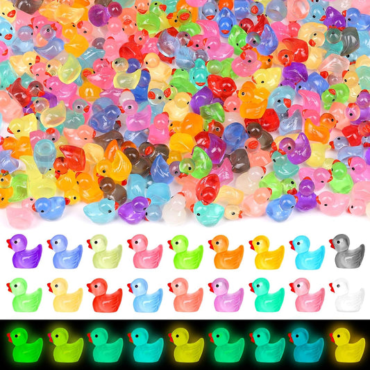 280 pcs Luminous Mini Resin Ducks, Glow in The Dark Tiny Ducks Figures to Hide, Bulk Plastic Duck Miniature for Dollhouse Micro Landscape Aquarium Potted Cake Decor DIY Craft Gifts Party Favors