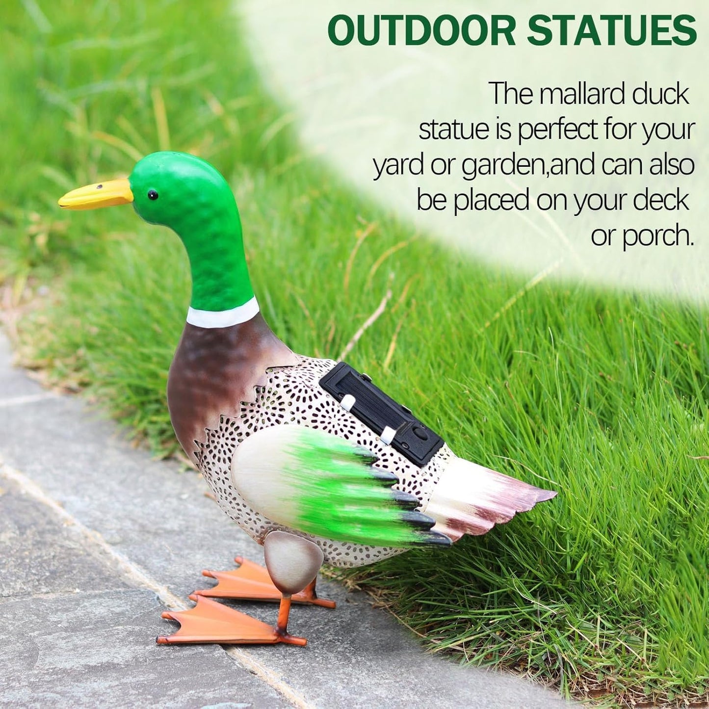 Solar Ducks Outdoor Statue ，Metal Duck Garden Decor ，Lawn Animal Statue Mallard Duck Art ，Gifts for Mallard Duck Lovers