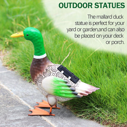 Solar Ducks Outdoor Statue ，Metal Duck Garden Decor ，Lawn Animal Statue Mallard Duck Art ，Gifts for Mallard Duck Lovers