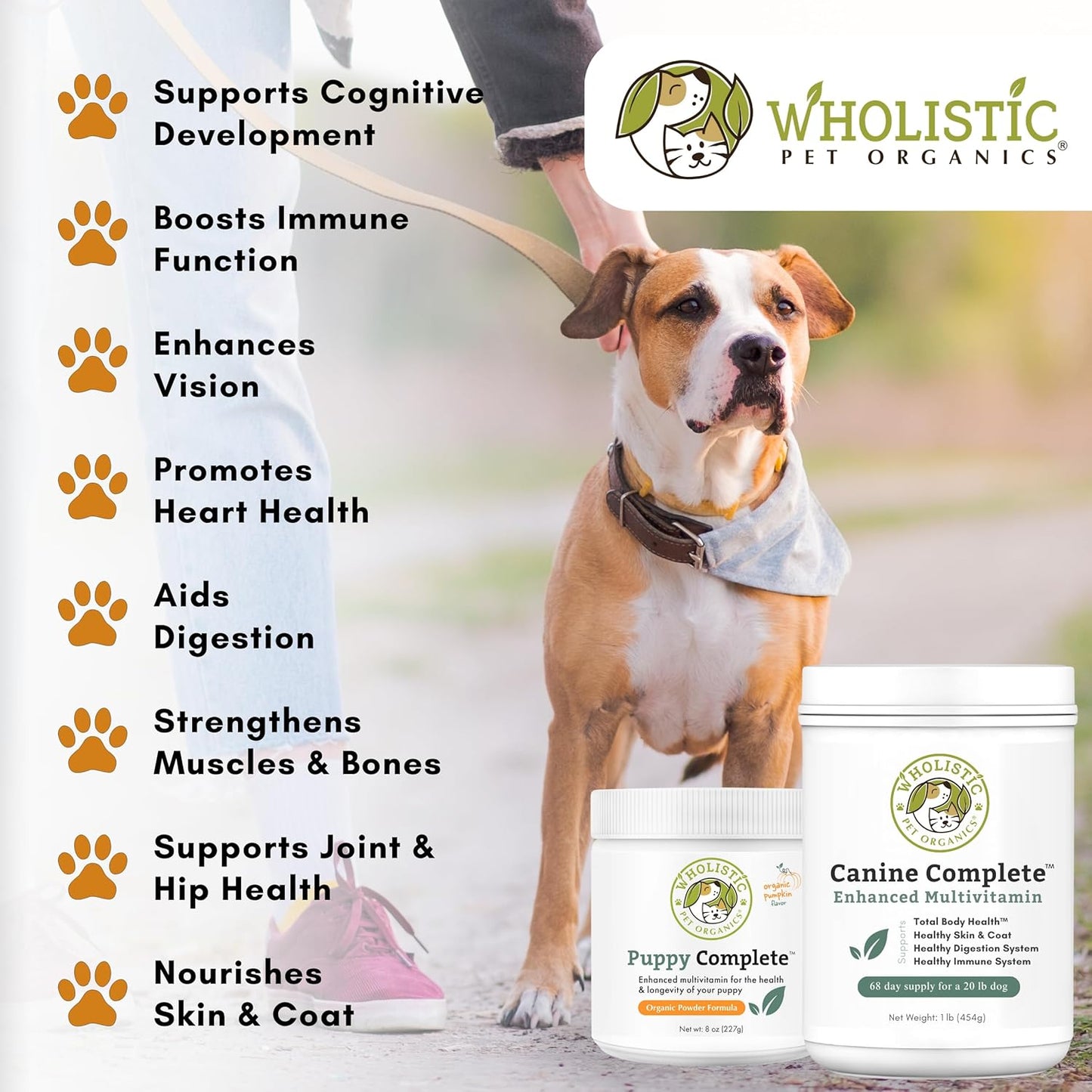 Wholistic Pet Organics Canine Complete - Dog Multivitamin Powder - 4 Lb - Daily Dog Vitamins and Supplements for Homemade Food - Immune System, Skin, Coat & Overall Health - Small and Large Breed