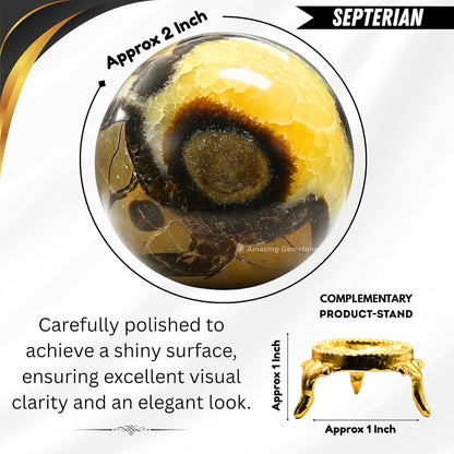 Amazing Gemstone Septarian Crystal Ball with Stand - 2 Inches Crystal Sphere Meditation Balls for Witchcraft and Decorative Balls