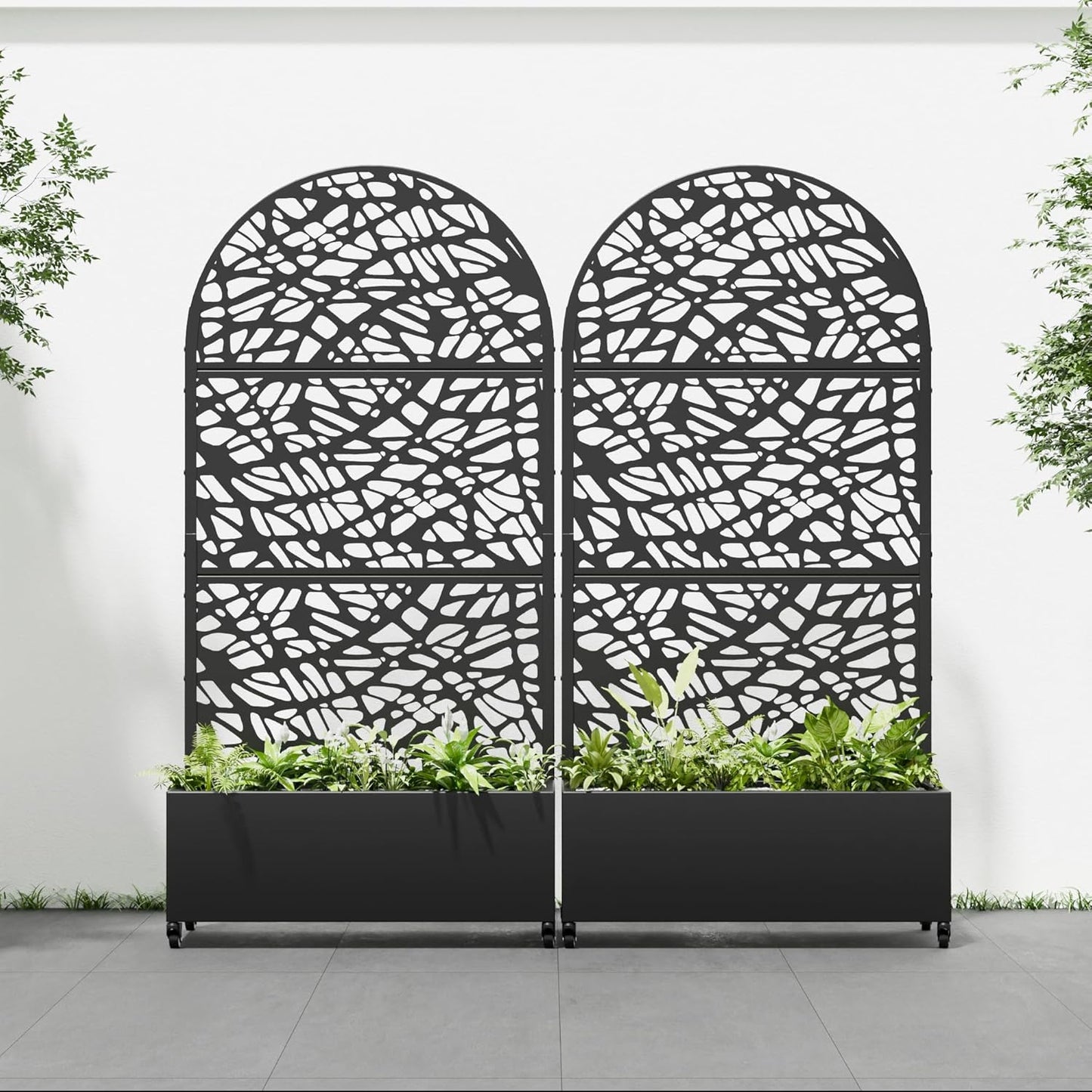 Casaphoria 72"x35" Metal Raised Garden Bed with Trellis(2 Pack), Outdoor Planter Box with Wheels & Drainage Holes for Climbing Plants, Flowers, Elevated Garden Kit with Privacy Screen, Black-Net