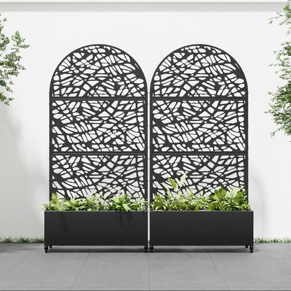 Casaphoria 72"x35" Metal Raised Garden Bed with Trellis(2 Pack), Outdoor Planter Box with Wheels & Drainage Holes for Climbing Plants, Flowers, Elevated Garden Kit with Privacy Screen, Black-Net