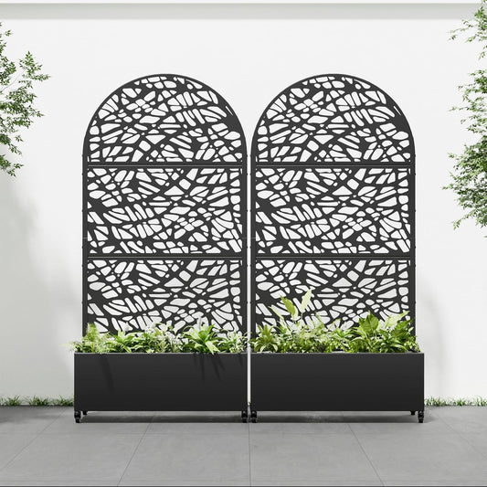 Casaphoria 72"x35" Metal Raised Garden Bed with Trellis(2 Pack), Outdoor Planter Box with Wheels & Drainage Holes for Climbing Plants, Flowers, Elevated Garden Kit with Privacy Screen, Black-Net