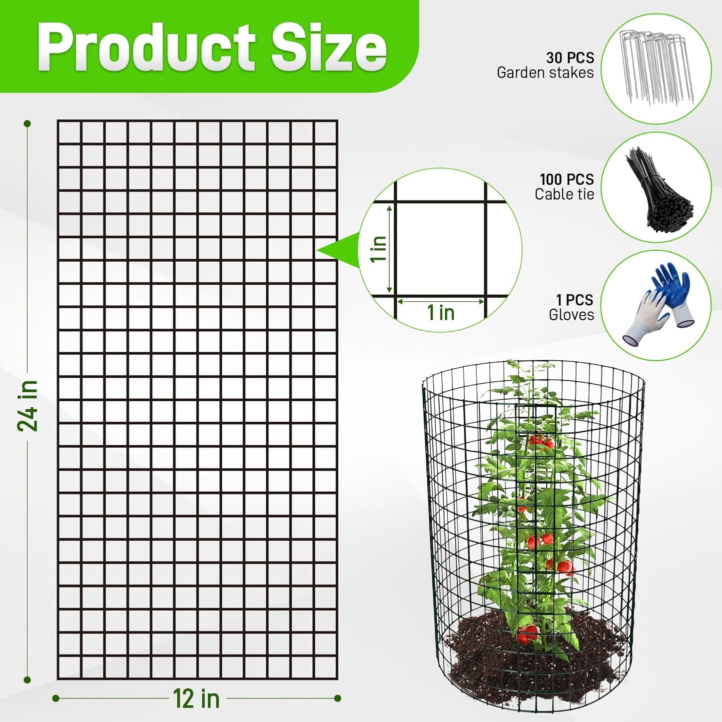 8 Pack Plant Protectors from Animals, 24"x 12" Wire Plant Protector, Wire Cages for Plants with Stakes and Cable Ties, Metal Plant Cages for Plants, Vegetables, Flowers