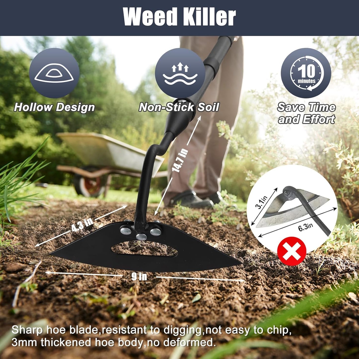 Hoe Garden Tool, Hollow Hoe with 85 Inch Long Handle, Adjustable Manual Weeder Heavy Duty Garden Hoe for Weeding, Digging, Hoeing, Cutting and Loosing Soil