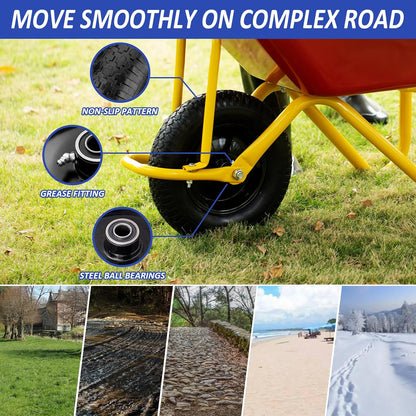 4.80/4.00-8" Flat Free Wheelbarrow Tire, 14.5" Wheel Size, 5/8" Axle Bore, 3" Center Hub, 3/4" Bearings, Universal Replacement Solid Tire for Hand Truck/Cart (Black)