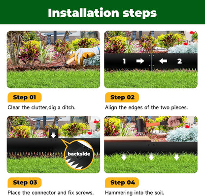 Steel Garden Edging with Top Bending Protection Metal Lanscape Edging Steel Lawn Edging 40 inch Strips, 6 inch Depth 180 Degree Bend for Garden,Lawn,Backyard, 6 Pack (6 inch-180 Degree Bend, Black)