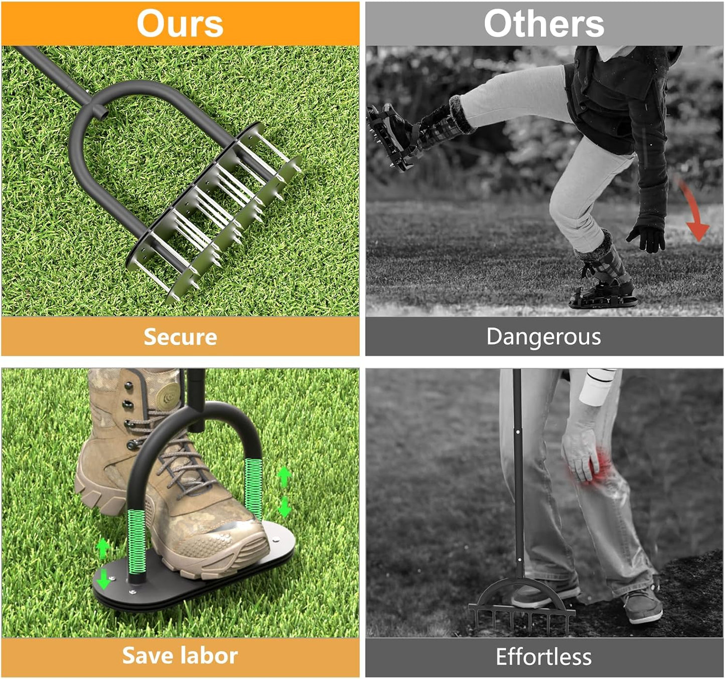 seasky Lawn Aerator Spike Metal Manual Dethatching Lawn Aerator Tool with 15 Iron Spikes Spring-Loaded Design Grass Aerator Tools for Yard, Patio, Garden Tool (15 Nails)