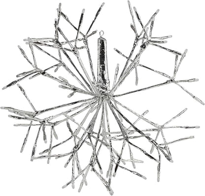 Alpine Corporation 16"H Indoor Holiday 3D Snowflake Hanging Ornament with LED Lights, Silver , Christmas Decoration