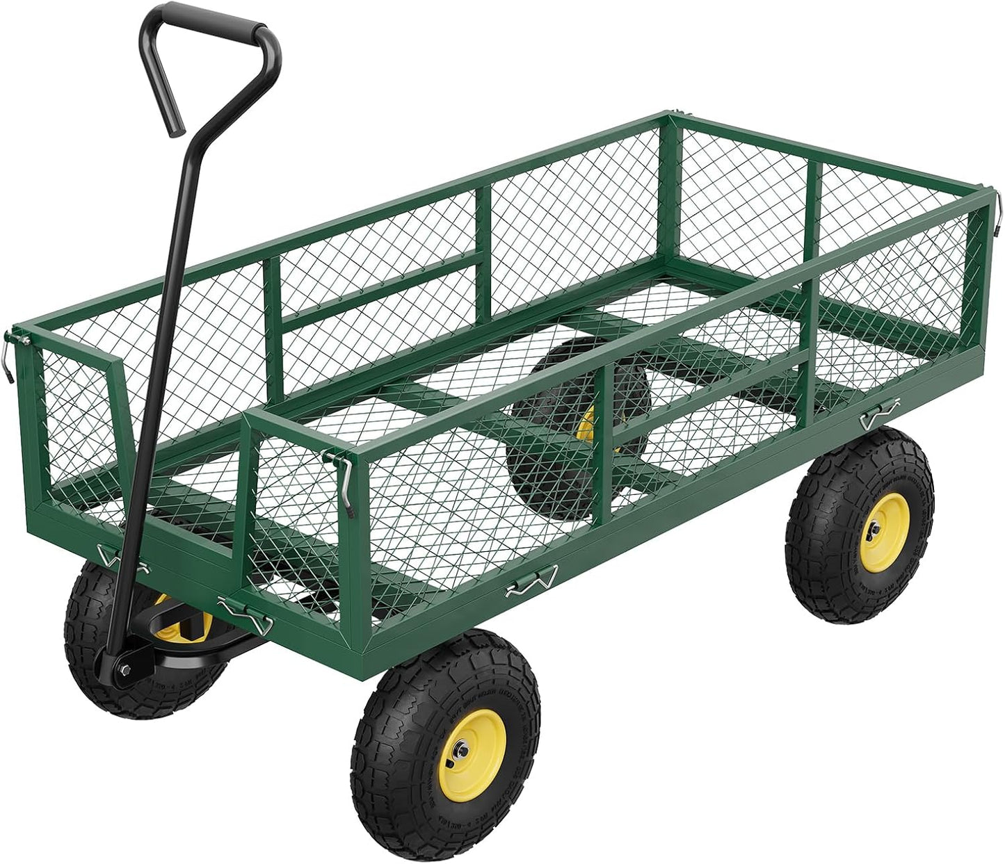 GarveeLife 900 LBS Garden Cart with Removable Mesh Sides, Heavy Duty Steel Garden Wagon with Adjustable Handles & 10 in Pneumatic Tires, Utility Wagon for Lawn Camping Farm Yard, Green+Black