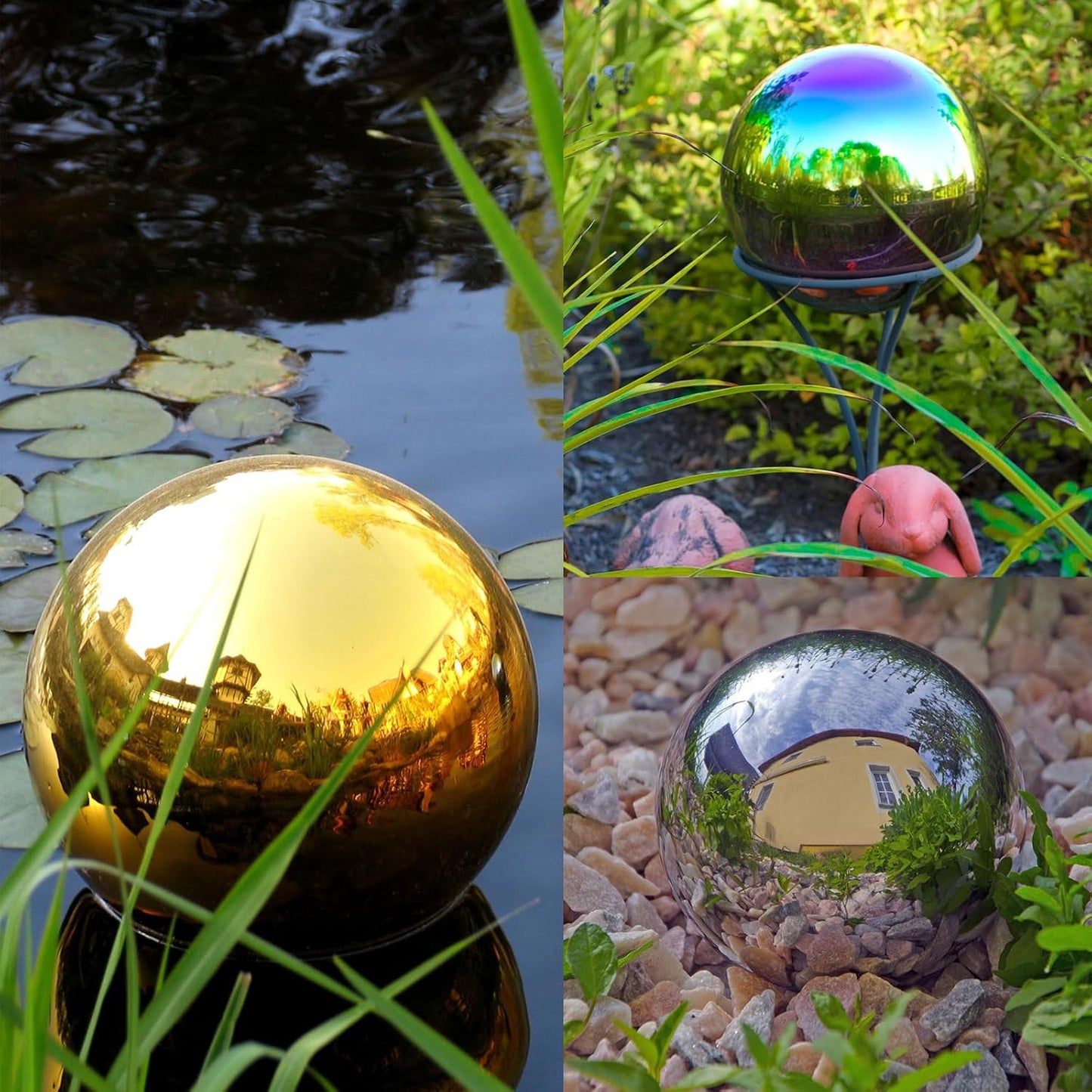 uxcell Gold Gazing Ball 6 Inch 150mm Reflective Sphere Polished Hollow Ball, Stainless Steel Gazing Globe Mirror Ball for Home Garden Outdoor Decoration