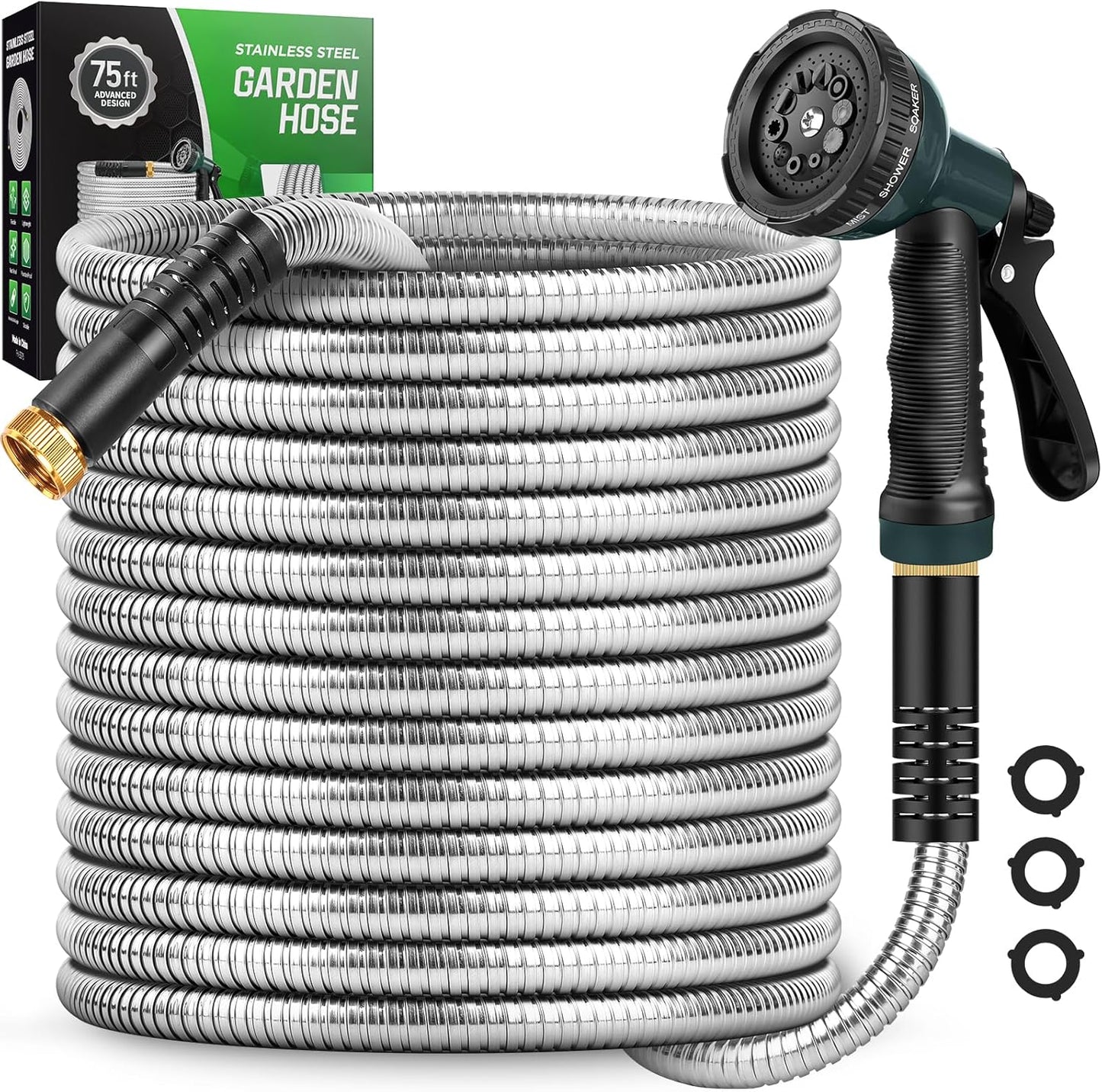 Garden Hose 100 FT with 10-Function Nozzle, Leak-proof Metal Connector Water Hose, No Knots, Kink-Free, Lighter, Anti-Pets, Wear-Resistant, 3/4 GHT, Metal Hose for Garden, Yard, Outdoor