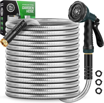 Garden Hose 100 FT with 10-Function Nozzle, Leak-proof Metal Connector Water Hose, No Knots, Kink-Free, Lighter, Anti-Pets, Wear-Resistant, 3/4 GHT, Metal Hose for Garden, Yard, Outdoor