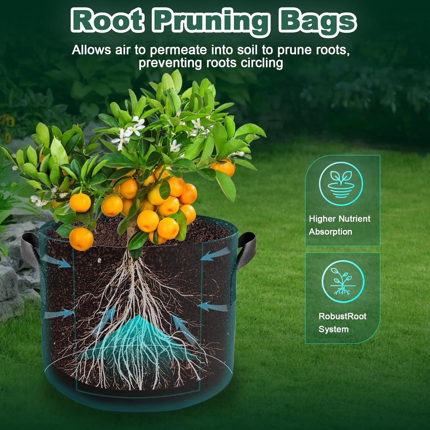 5 Pack 10 Gallon Thickened Grow Bags, Aeration Nonwoven Fabric Planting Bags with Handles, Heavy Duty 300G Garden Planter Pot for Tomato, Potato, Strawberry, Vegetable, Fruits and Flowers