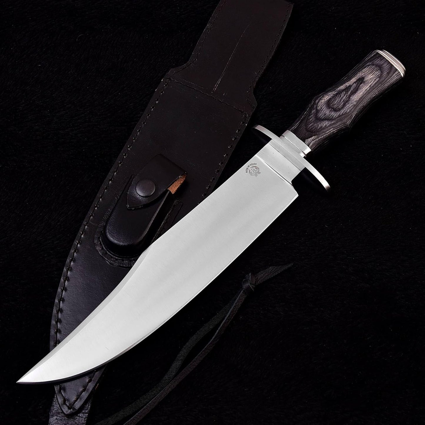 Survival Hunting Knife with Sheath, Handmade 15-inch Full Tang D2 Fixed Blade Tactical Bowie Knife for Camping, Outdoor, Bushcraft with Solid Engineered Wood Handle,Gift for BF/MEN (Grey)