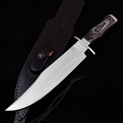 Survival Hunting Knife with Sheath, Handmade 15-inch Full Tang D2 Fixed Blade Tactical Bowie Knife for Camping, Outdoor, Bushcraft with Solid Engineered Wood Handle,Gift for BF/MEN (Grey)