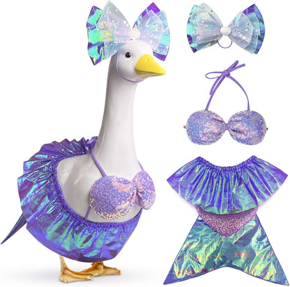 Mermaid Goose Outfit, 23-inch Halloween Porch Goose Outfit. Cute Goose Clothes for Cement Goose Statue Decor