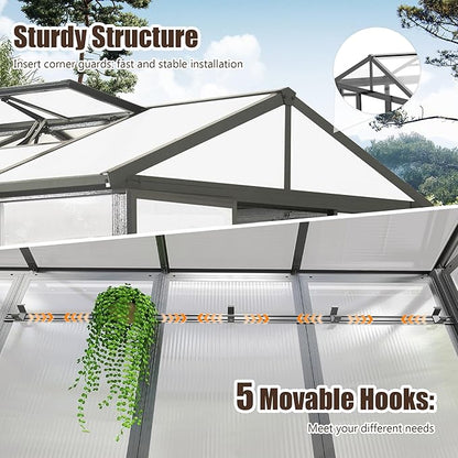 Domi 8x10FT Greenhouse, Polycarbonate Green House with Fully Auto Temperature Control Vent, Outdoor Full Aluminum Heavy Duty Greenhouse with Extra 8FT Walk-in Height for Garden Backyard, Dark Grey