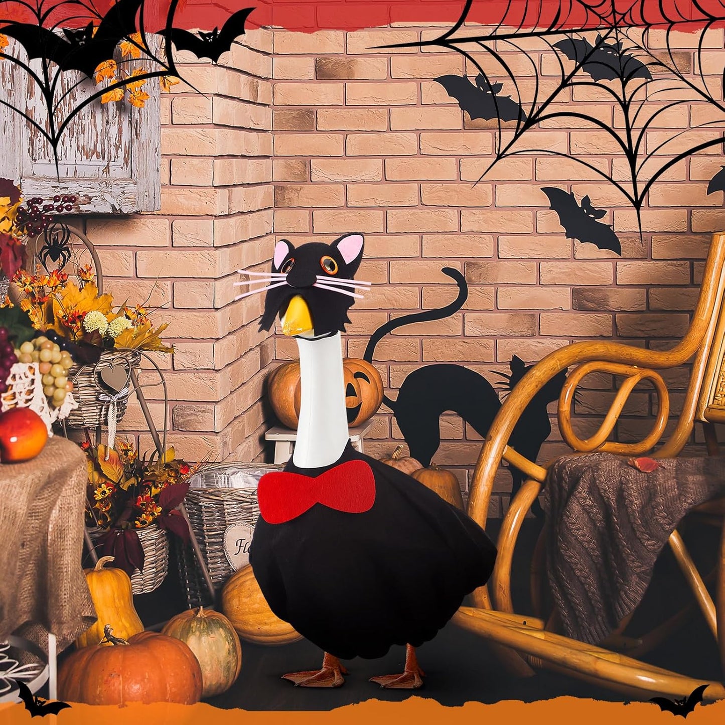 Outus Halloween Goose Outfits Funny Black Cat Outfit for Porch Goose 23inch Lawn Geese Cat Clothes Holiday Costume for Halloween Outdoor Yard Garden Decor