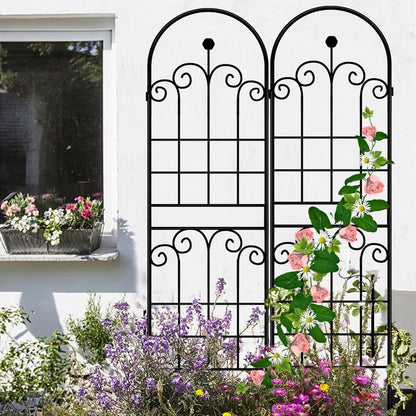 LZRS 2 Pack 71x20in Rustic Iron Arch Decoration Garden Trellis with Black Metal Coating – Perfect for Supporting Climbing Plants Outdoor, Roses, Vines, Flowers, and Vegetables.