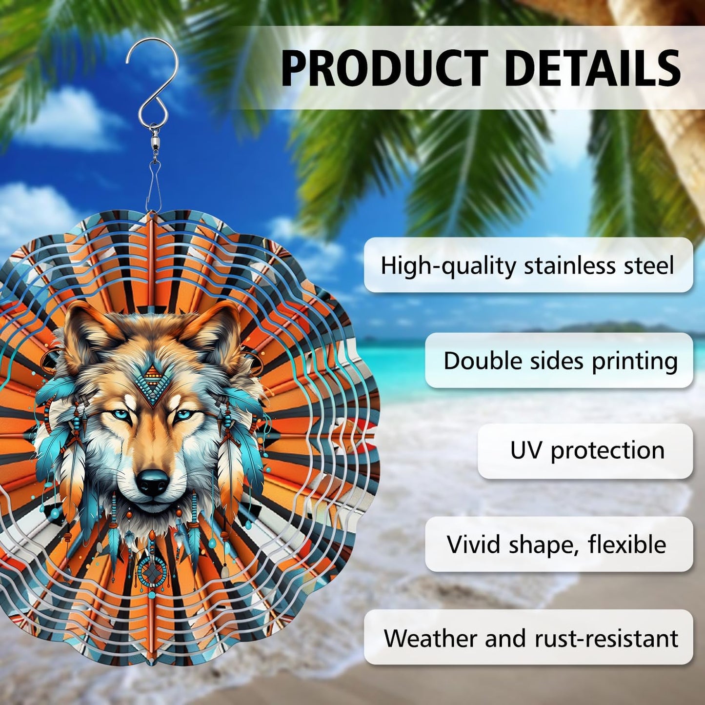 Wolf Wind Spinner, Wolf Wind Spinner Hanging for Yard and Garden, Unique Gift Wind Spinner, 3D Hanging Wind Spinner Outdoor