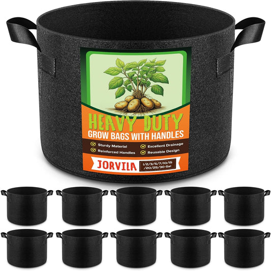 10 Pack 3 Gallon Grow Bags, Thickened Nonwoven Fabric Planter Pots with Handles, Heavy Duty 300G Garden Pots for Tomato, Potato and Vegetable