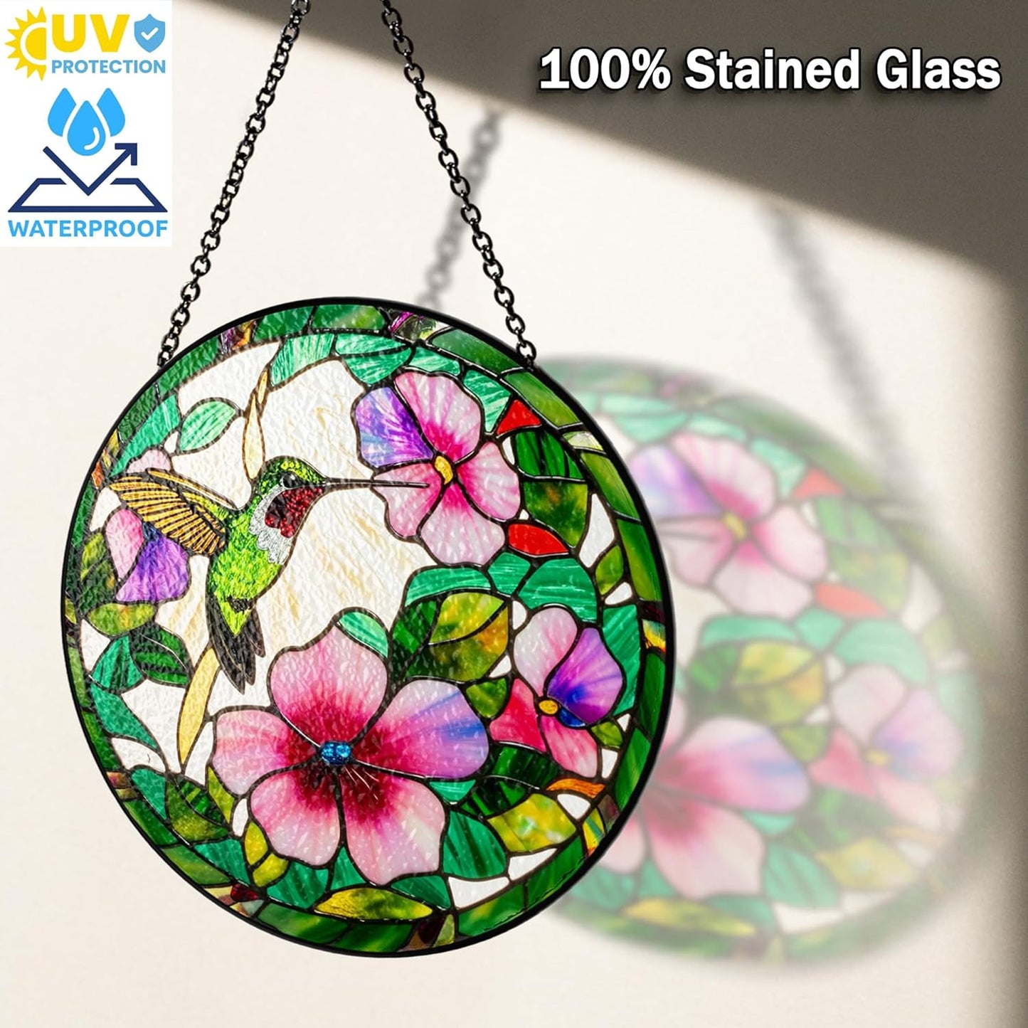 7.8" Hummingbird Stained Glass Suncatcher, Bird Suncatcher for Window Hanging, Art Decor for Home Garden Housewarming, Gift for Mom, Grandma, Women, Friend, Bird Lover BIRD-31B-SG8