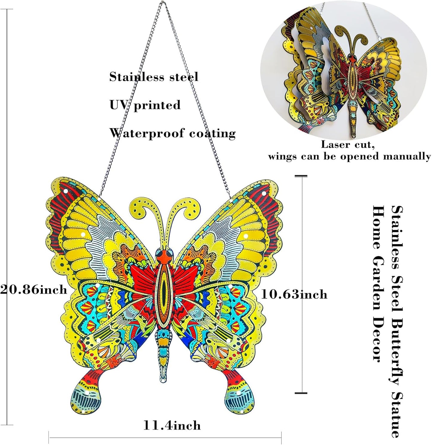 12" Stainless Steel Butterfly Wall Decor for Indoor Outdoor,Giant Butterfly Decorations Metal Wall Art,Hanging Decorations for Garden Yard Porch Patio - Birthday Gift for Mother's Day Christmas