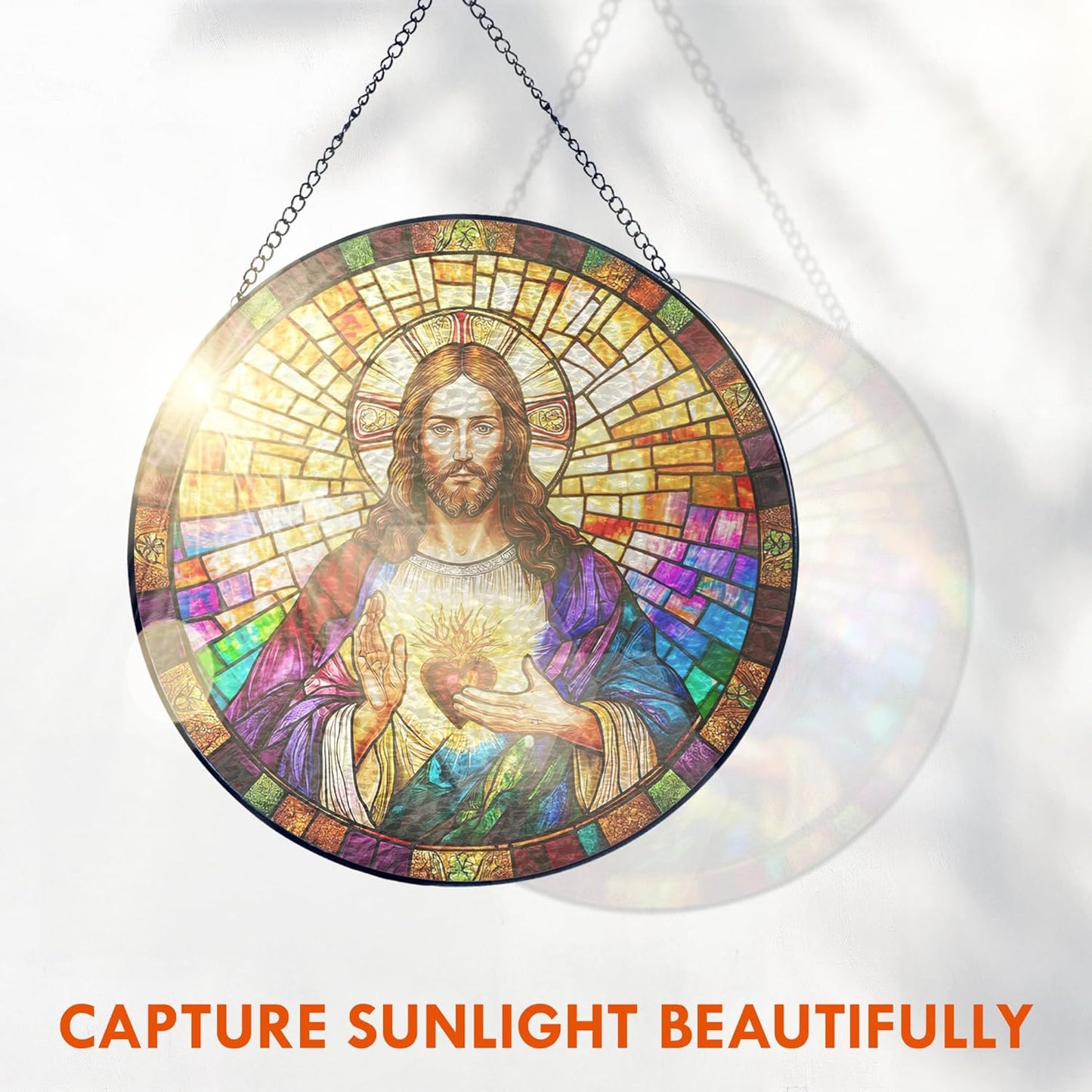 FLAGWIX Christmas Christian Gifts for Women Faith - Stained Glass Window Hanging 10 in - Birthday Catholic Religious Gifts, Suncatchers Windows Hanging, Spiritual Suncatcher Home Garden Decor