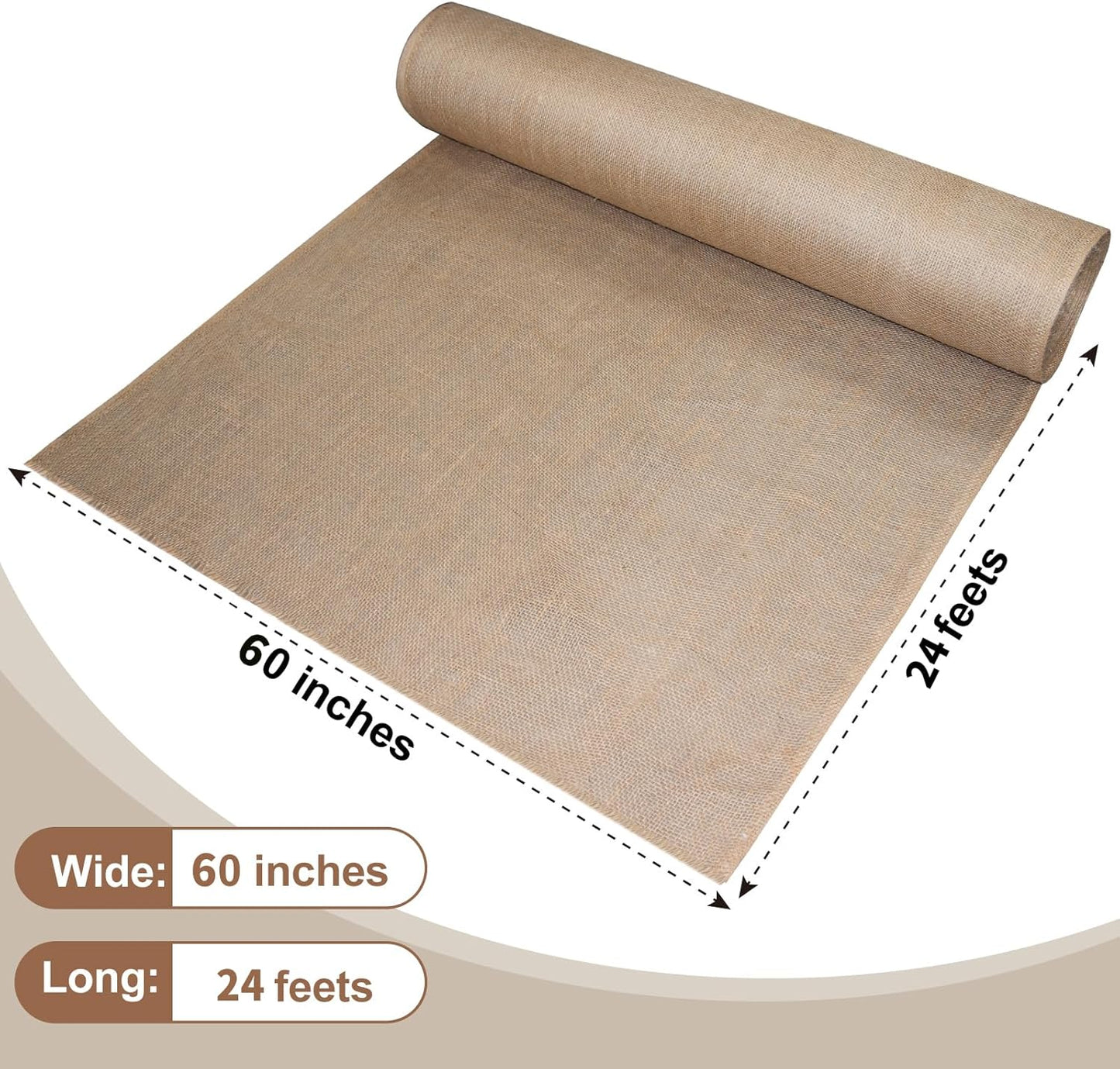 Garden Burlap Roll, 60" x 24 Feet Natural Jute Burlap Fabric Roll for Gardening Raised Bed Liners,Seed Cover,Edging,Weed Barrier,Aisle Runner Plant Cover Tree Protections (60" x 24 Feet)