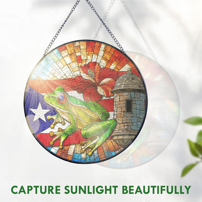 FLAGWIX Christmas Puerto Rico Gifts - Stained Glass Window Hanging 10 in - Puerto Rican Gifts for Women Men, Coqui Sun Catchers Indoor, House Warming Gift for Mom Dad Puerto Rican, Friend Gift Ideas